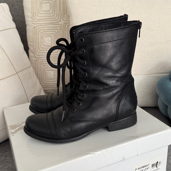 Steve Madden Black Lace-Up Combat Boots - Picture 5 of 11